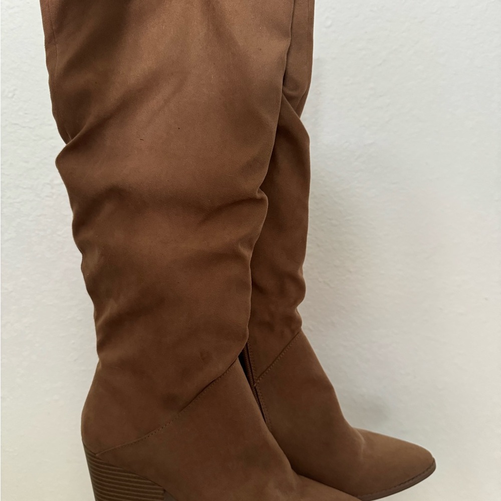 Sun + Stone Tan Over the Knee Boots Suede-Like Slouch